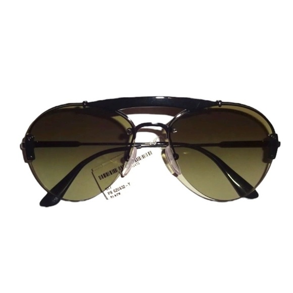 Prada Aviator Sunglasses Black Frames Green Gradient Lens Decorative Brow Bar - Picture 4 of 12